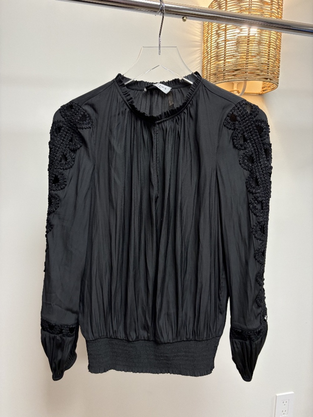 Ramy Brook Black Lace Cutout Sleeve Blouse